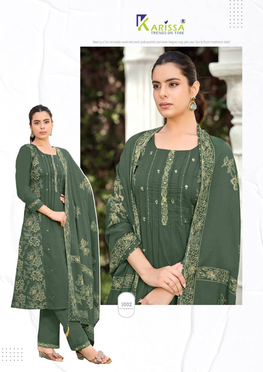  MANNAT By KARISSA 1001 To 1006 Series Beautiful Festive Suits Colourful Stylish pure heavy Bombay cotton dresses At Wholesale Price